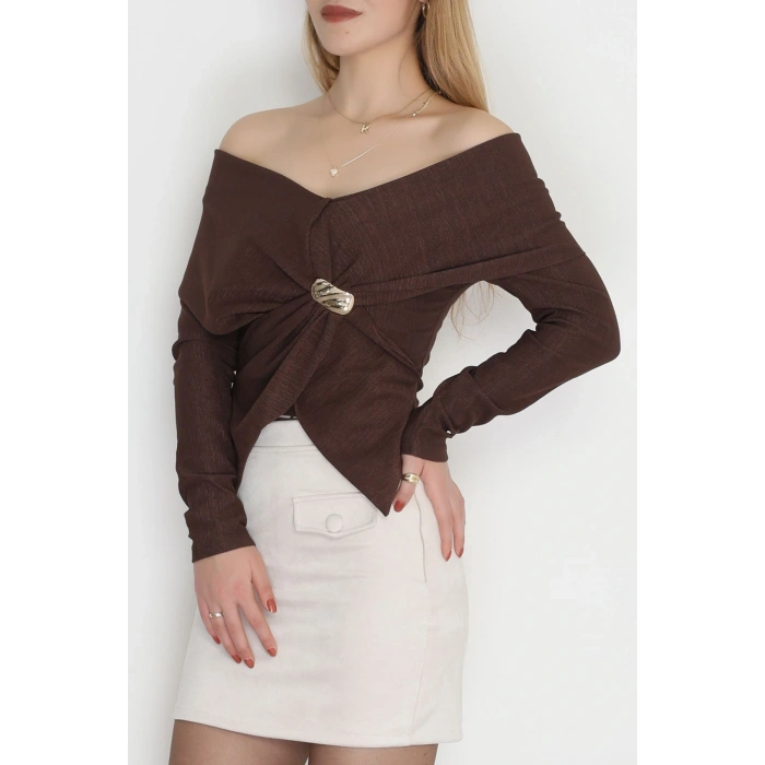 Elegant Kumaş Toka Detay Bluz Kahve - 70872.1918.