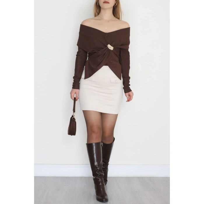 Elegant Kumaş Toka Detay Bluz Kahve - 70872.1918.