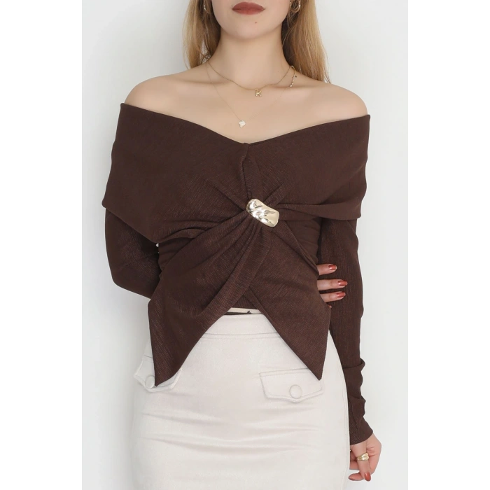 Elegant Kumaş Toka Detay Bluz Kahve - 70872.1918.