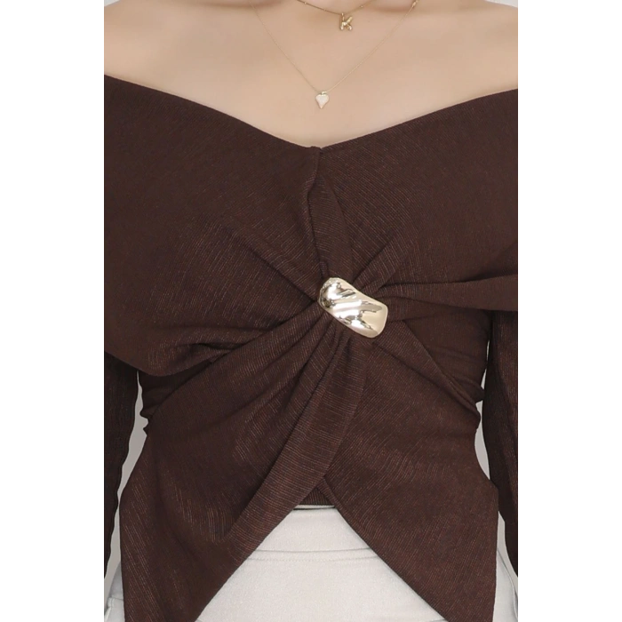 Elegant Kumaş Toka Detay Bluz Kahve - 70872.1918.