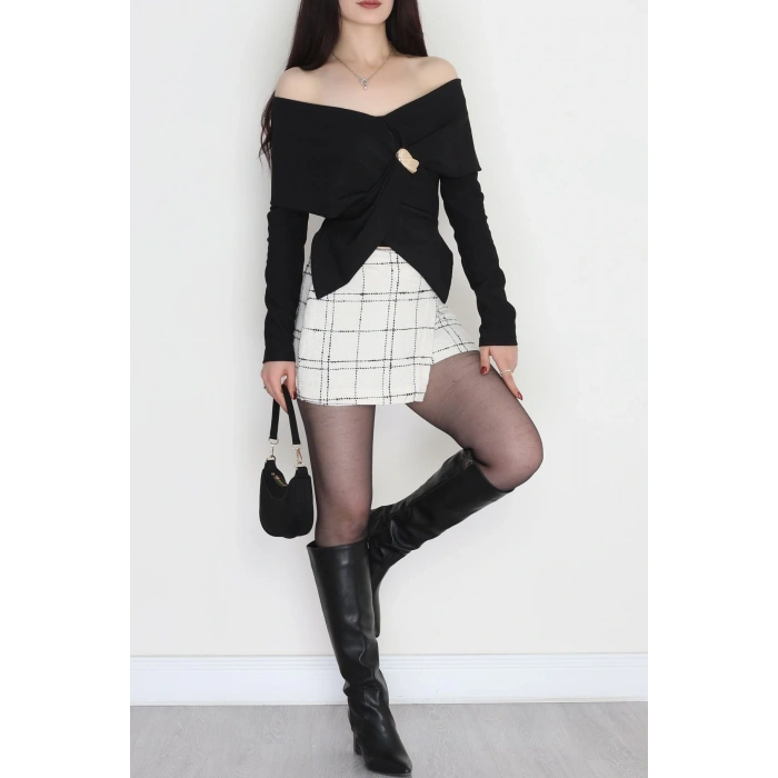 Elegant Kumaş Toka Detay Bluz Siyah - 70872.1918.
