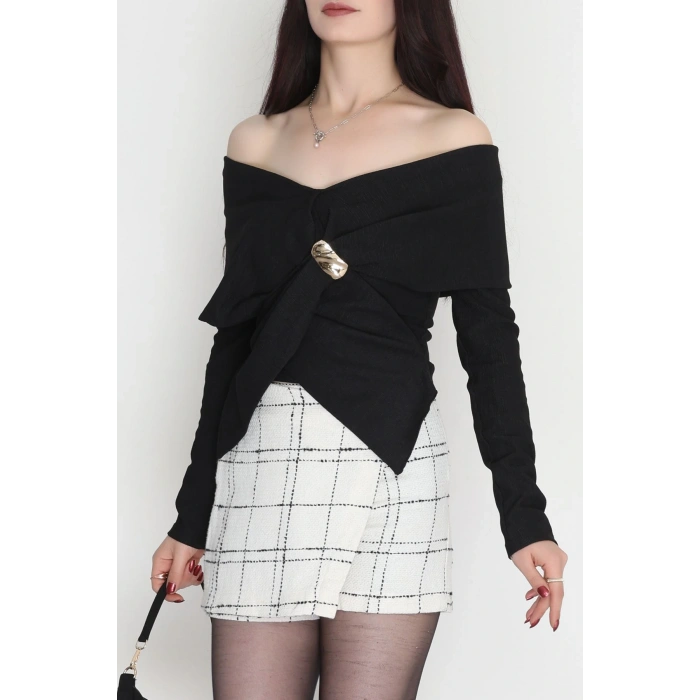 Elegant Kumaş Toka Detay Bluz Siyah - 70872.1918.