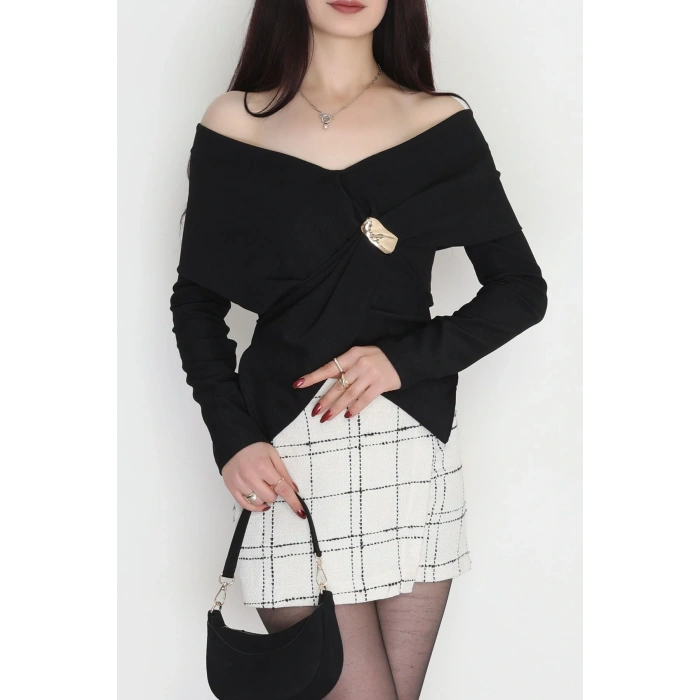 Elegant Kumaş Toka Detay Bluz Siyah - 70872.1918.