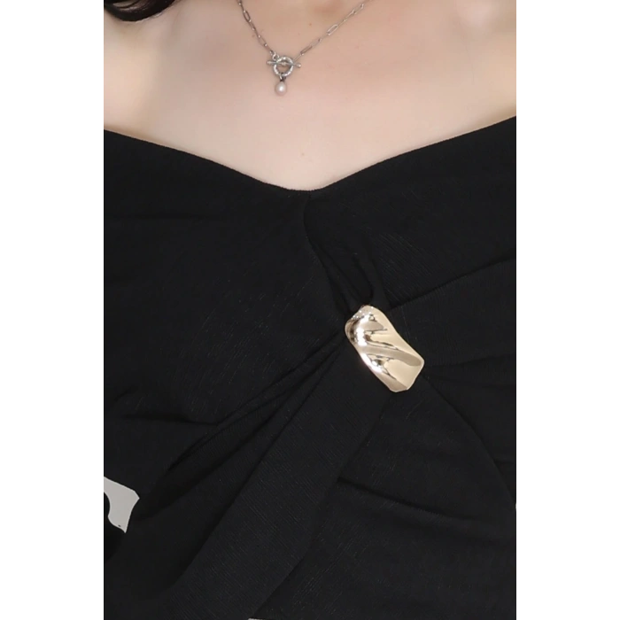 Elegant Kumaş Toka Detay Bluz Siyah - 70872.1918.