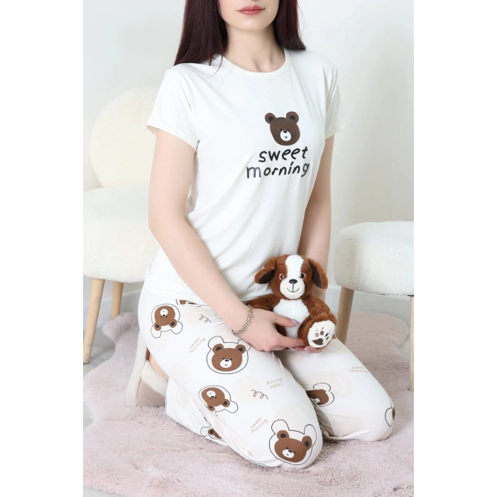 Enjeksiyon Baskı Milan Kumaş Pijama Takımı Ekruayı - 630.1287.