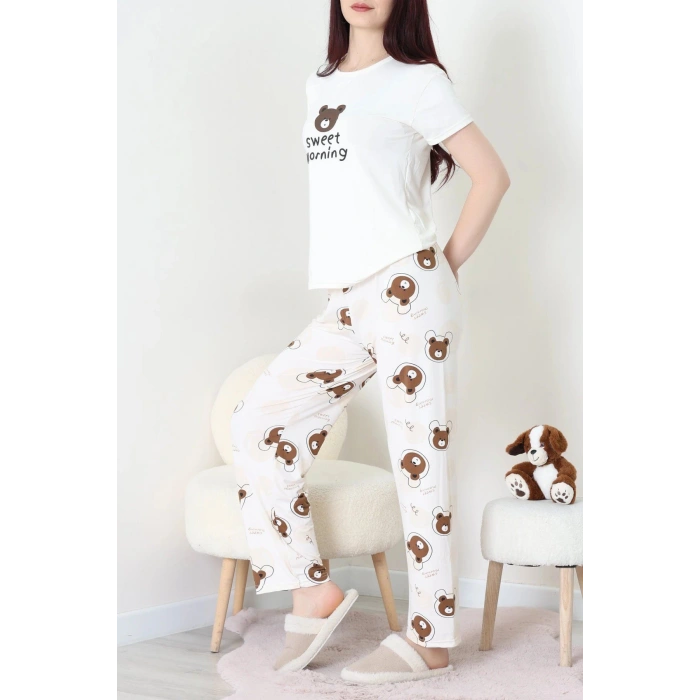 Enjeksiyon Baskı Milan Kumaş Pijama Takımı Ekruayı - 630.1287.