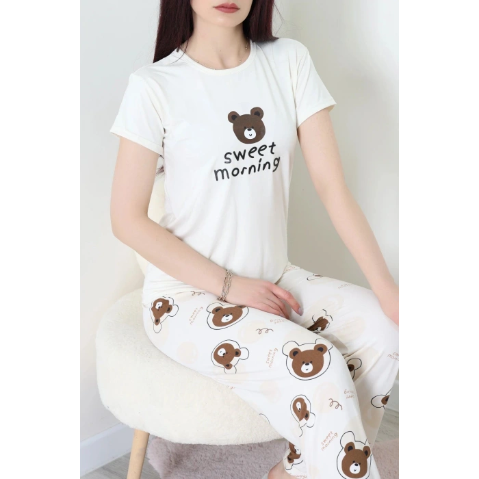 Enjeksiyon Baskı Milan Kumaş Pijama Takımı Ekruayı - 630.1287.