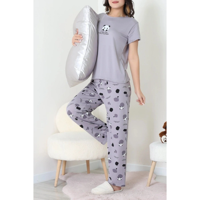 Enjeksiyon Baskı Milan Kumaş Pijama Takımı Gri - 630.1287.