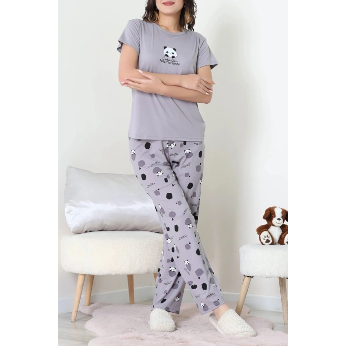 Enjeksiyon Baskı Milan Kumaş Pijama Takımı Gri - 630.1287.