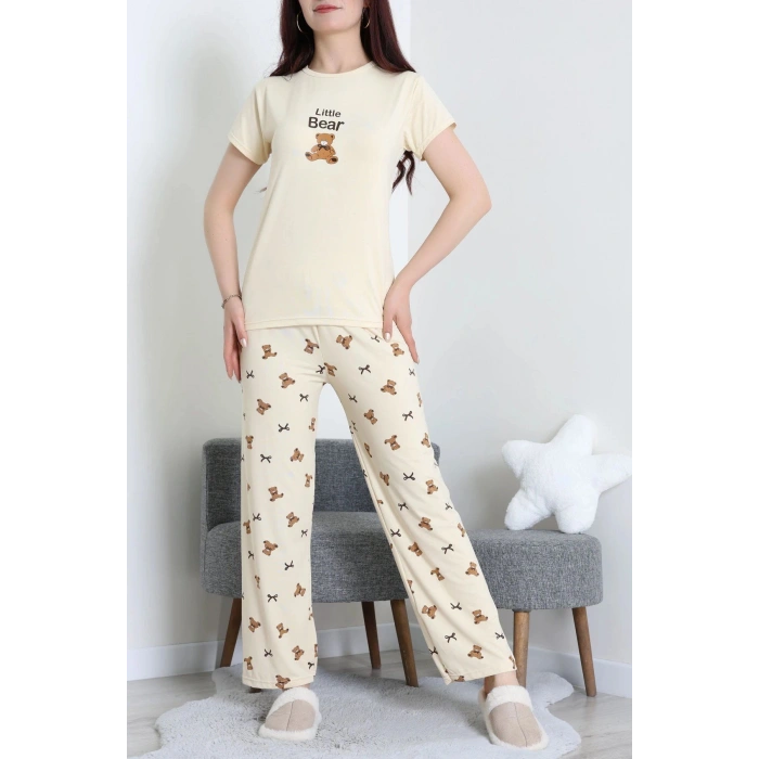 Enjeksiyon Baskı Milan Kumaş Pijama Takımı Kremayı - 630.1287.