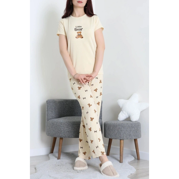 Enjeksiyon Baskı Milan Kumaş Pijama Takımı Kremayı - 630.1287.