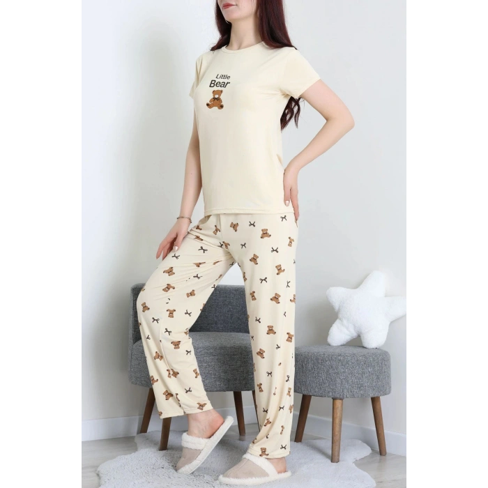 Enjeksiyon Baskı Milan Kumaş Pijama Takımı Kremayı - 630.1287.