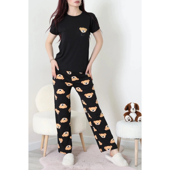 Enjeksiyon Baskı Milan Kumaş Pijama Takımı Siyahayı - 630.1287.