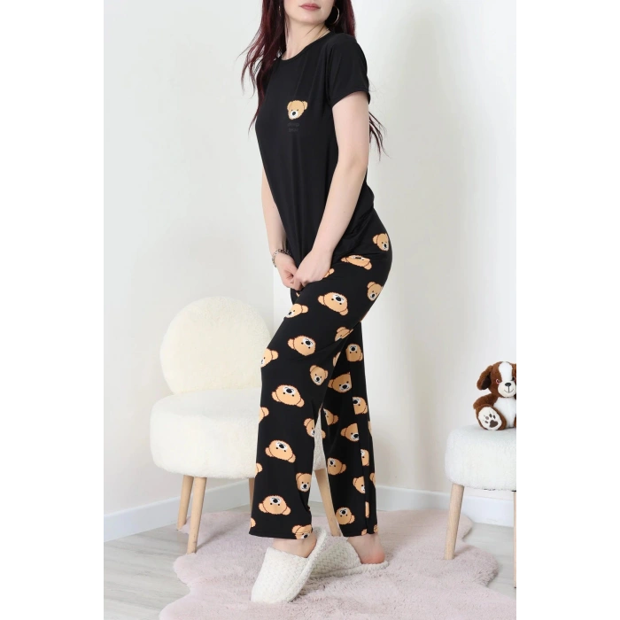 Enjeksiyon Baskı Milan Kumaş Pijama Takımı Siyahayı - 630.1287.