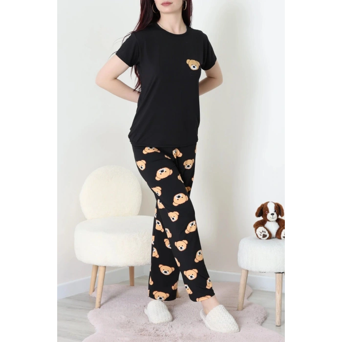 Enjeksiyon Baskı Milan Kumaş Pijama Takımı Siyahayı - 630.1287.