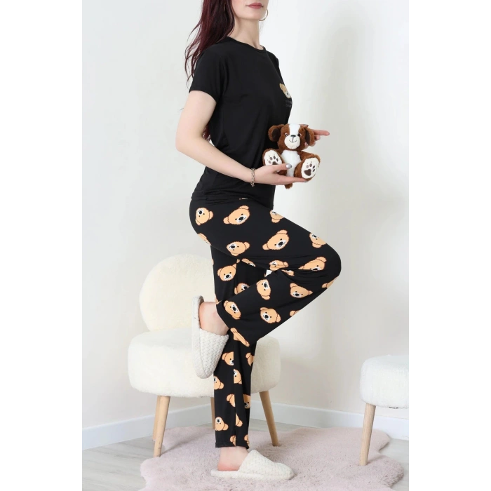 Enjeksiyon Baskı Milan Kumaş Pijama Takımı Siyahayı - 630.1287.