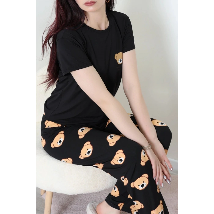 Enjeksiyon Baskı Milan Kumaş Pijama Takımı Siyahayı - 630.1287.
