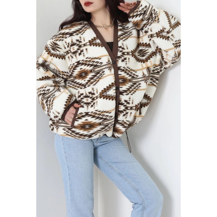 Etnik Desen Astarlı Mont Ekrukahve - 42903.1247.