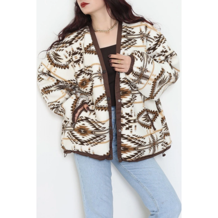 Etnik Desen Astarlı Mont Ekrukahve - 42903.1247.