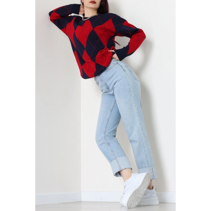 Etnik Desen Triko Lacivertkırmızı - 3027.1577.