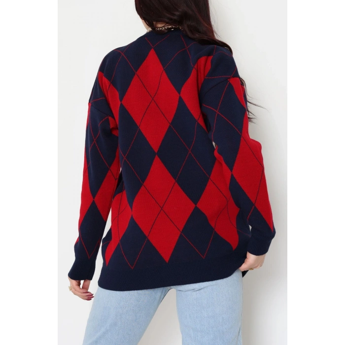 Etnik Desen Triko Lacivertkırmızı - 3027.1577.