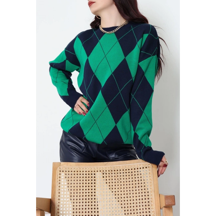 Etnik Desen Triko Lacivertyeşil - 3027.1577.