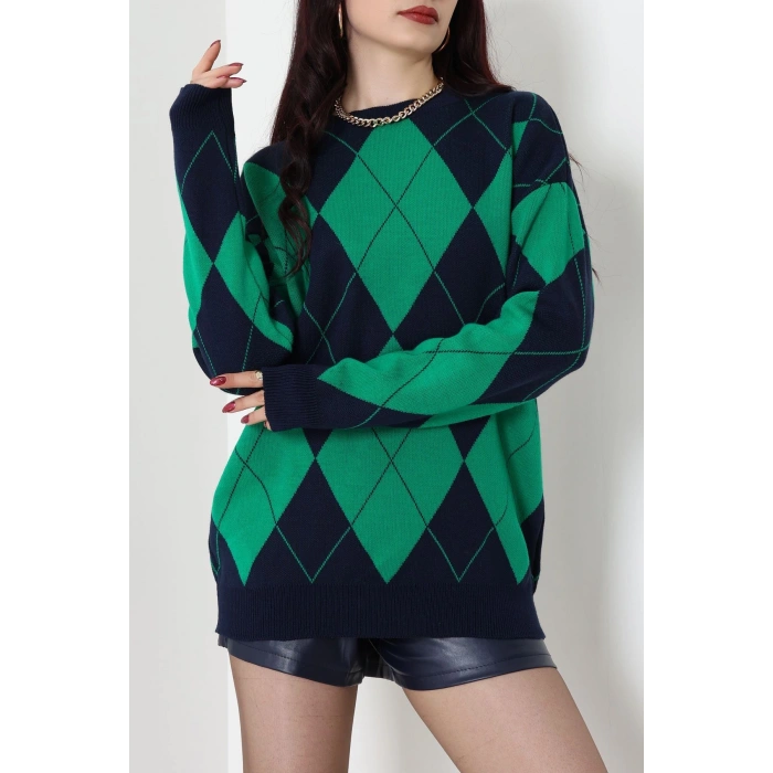 Etnik Desen Triko Lacivertyeşil - 3027.1577.