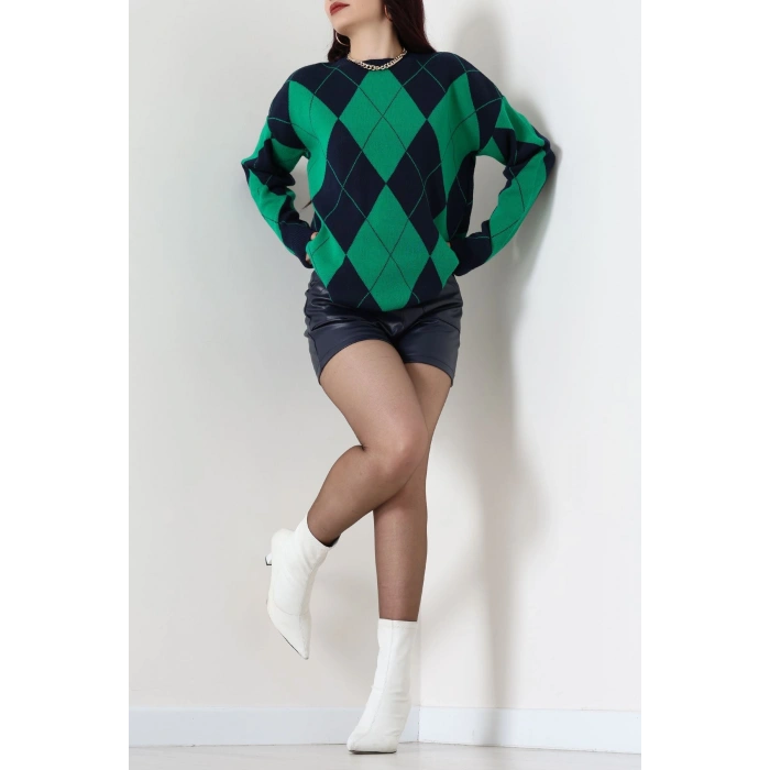 Etnik Desen Triko Lacivertyeşil - 3027.1577.