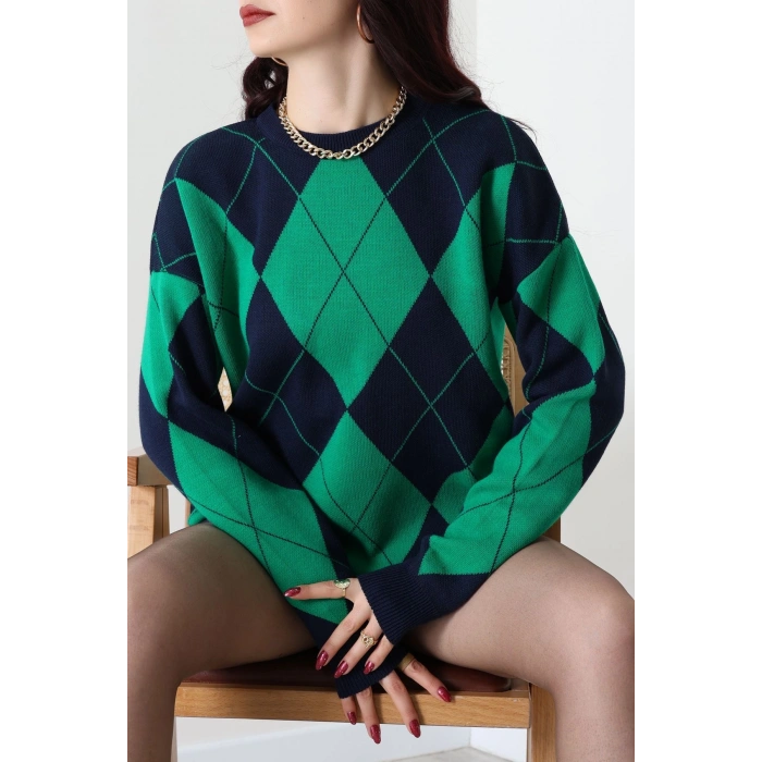 Etnik Desen Triko Lacivertyeşil - 3027.1577.