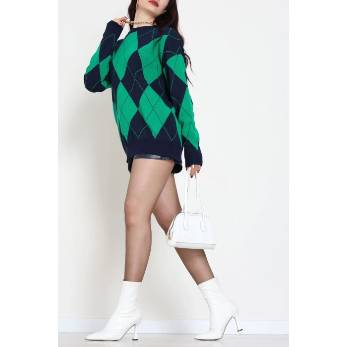 Etnik Desen Triko Lacivertyeşil - 3027.1577.