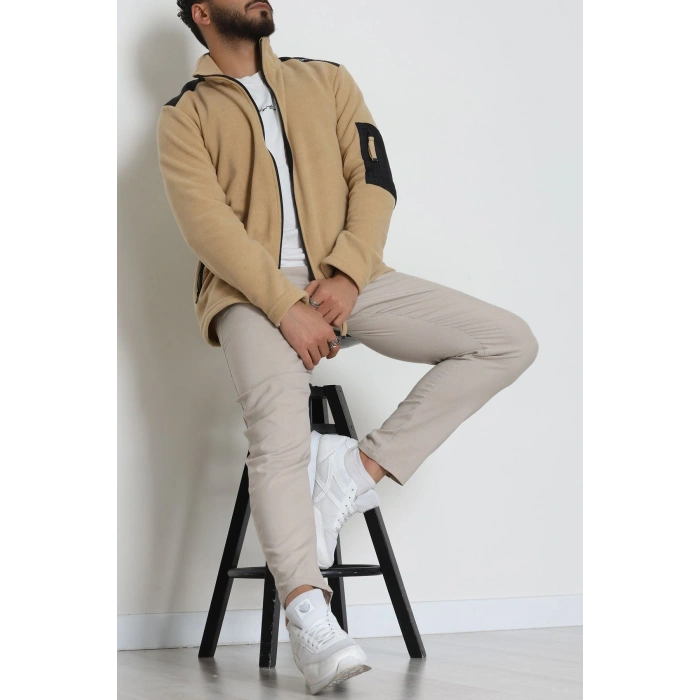Fermuar Detaylı Erkek Polar Sweat Camel - 42820.1937.