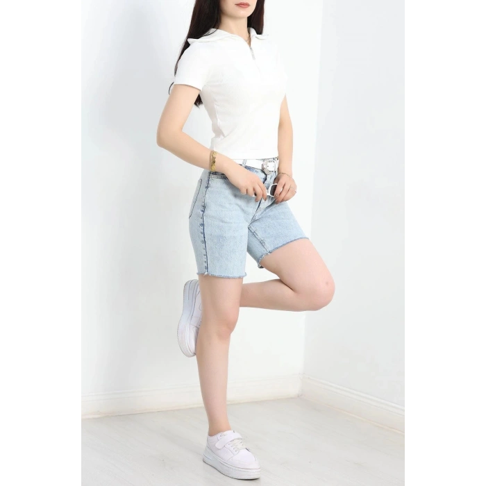 Fermuarlı Crop Body Beyaz - 70634.1019.