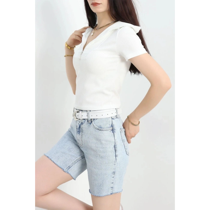 Fermuarlı Crop Body Beyaz - 70634.1019.