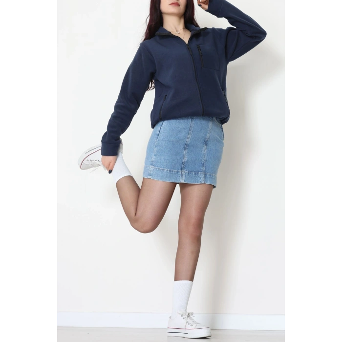 Fermuarlı Dik Yaka Polar Ceket Lacivert - 52113.053.