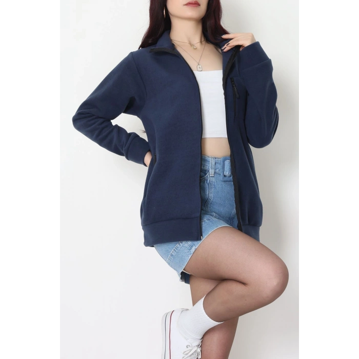 Fermuarlı Dik Yaka Polar Ceket Lacivert - 52113.053.
