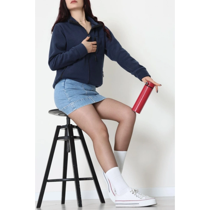 Fermuarlı Dik Yaka Polar Ceket Lacivert - 52113.053.