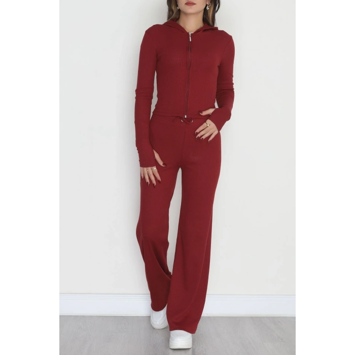 Fermuarlı Kapşonlu Likralı Kaşkorse Takım Bordo - 42621.1748.