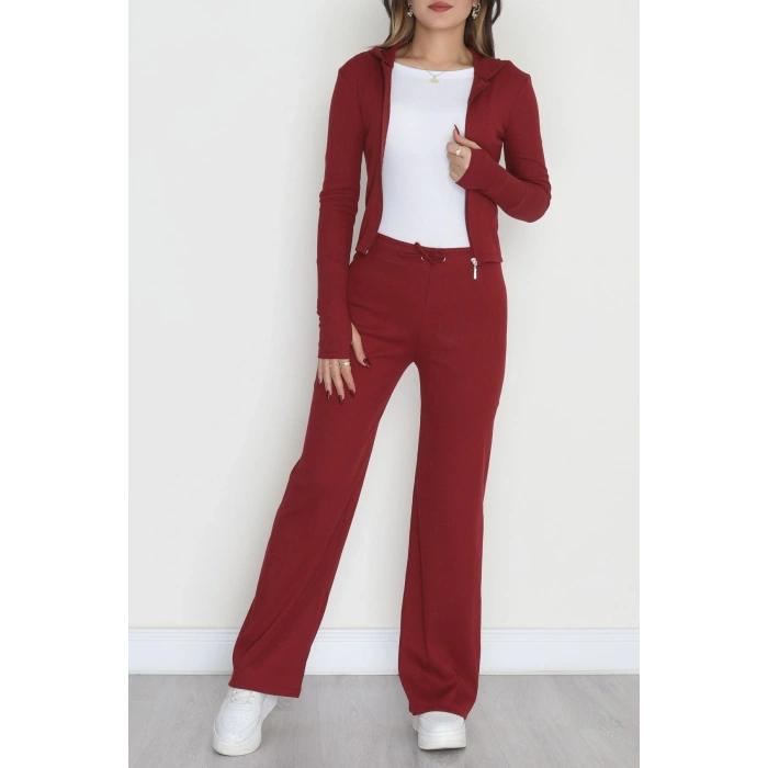 Fermuarlı Kapşonlu Likralı Kaşkorse Takım Bordo - 42621.1748.