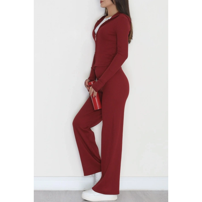 Fermuarlı Kapşonlu Likralı Kaşkorse Takım Bordo - 42621.1748.