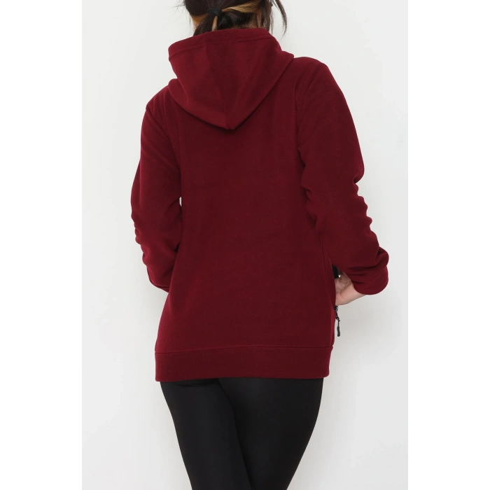 Fermuarlı Kapşonlu Polar Ceket Bordo - 52114.053.