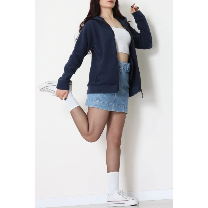 Fermuarlı Kapşonlu Polar Ceket Lacivert - 52114.053.