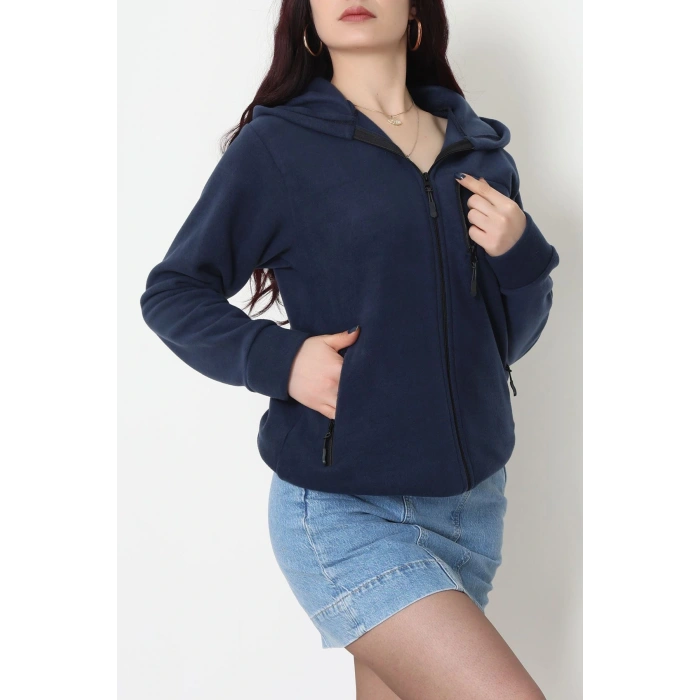 Fermuarlı Kapşonlu Polar Ceket Lacivert - 52114.053.