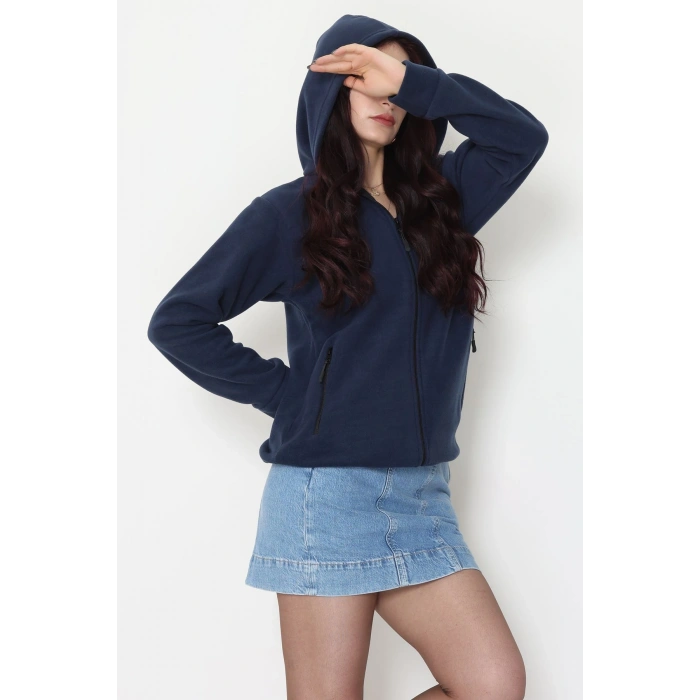 Fermuarlı Kapşonlu Polar Ceket Lacivert - 52114.053.