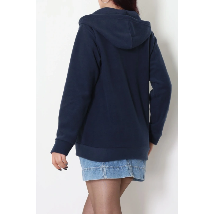 Fermuarlı Kapşonlu Polar Ceket Lacivert - 52114.053.