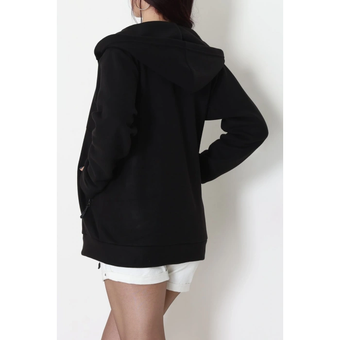 Fermuarlı Kapşonlu Polar Ceket Siyah - 52114.053.