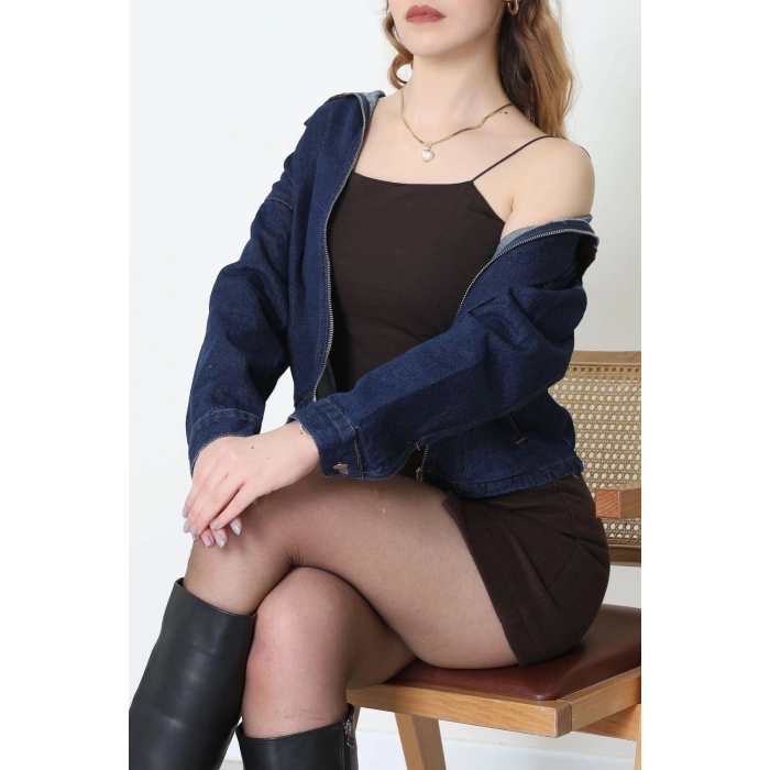 Fermuarlı Kot Ceket Lacivert - 1010.2059.