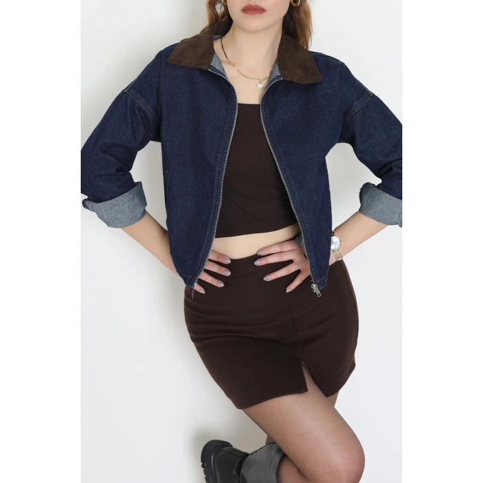 Fermuarlı Kot Ceket Lacivert - 1010.2059.