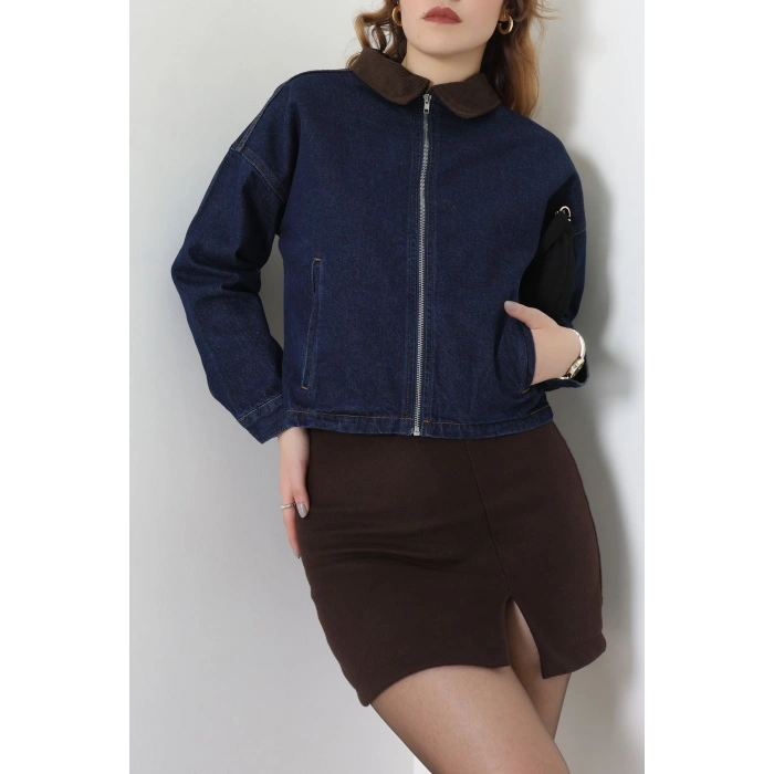 Fermuarlı Kot Ceket Lacivert - 1010.2059.