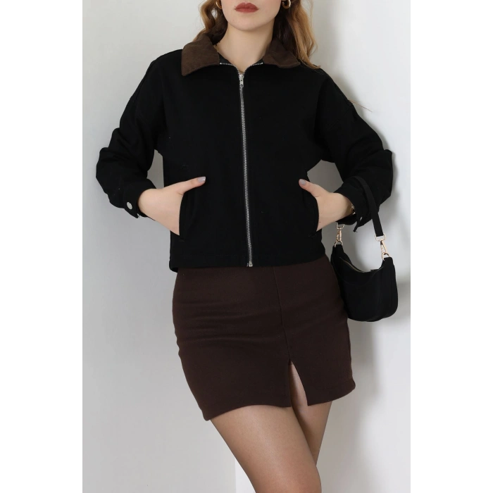 Fermuarlı Kot Ceket Siyah - 1010.2059.