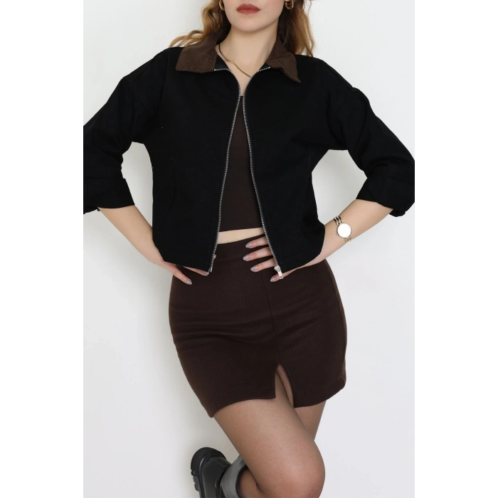 Fermuarlı Kot Ceket Siyah - 1010.2059.